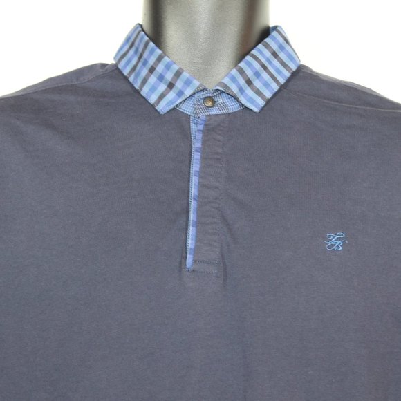 Ted Baker Polo Shirt 4 Large Blue Summer Checkered Collar Short Sleeve Mens - Picture 2 of 10
